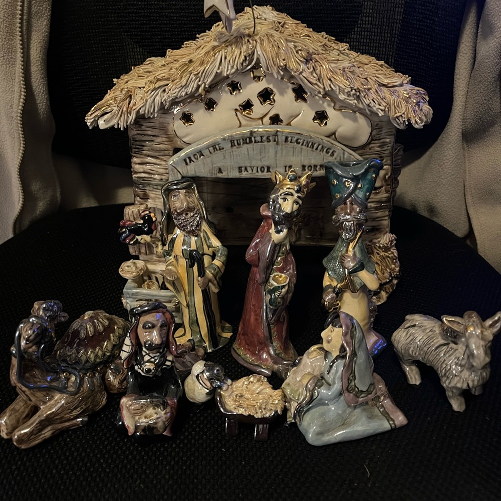 Vintage! Blue Sky Nativity Set- Multicolor